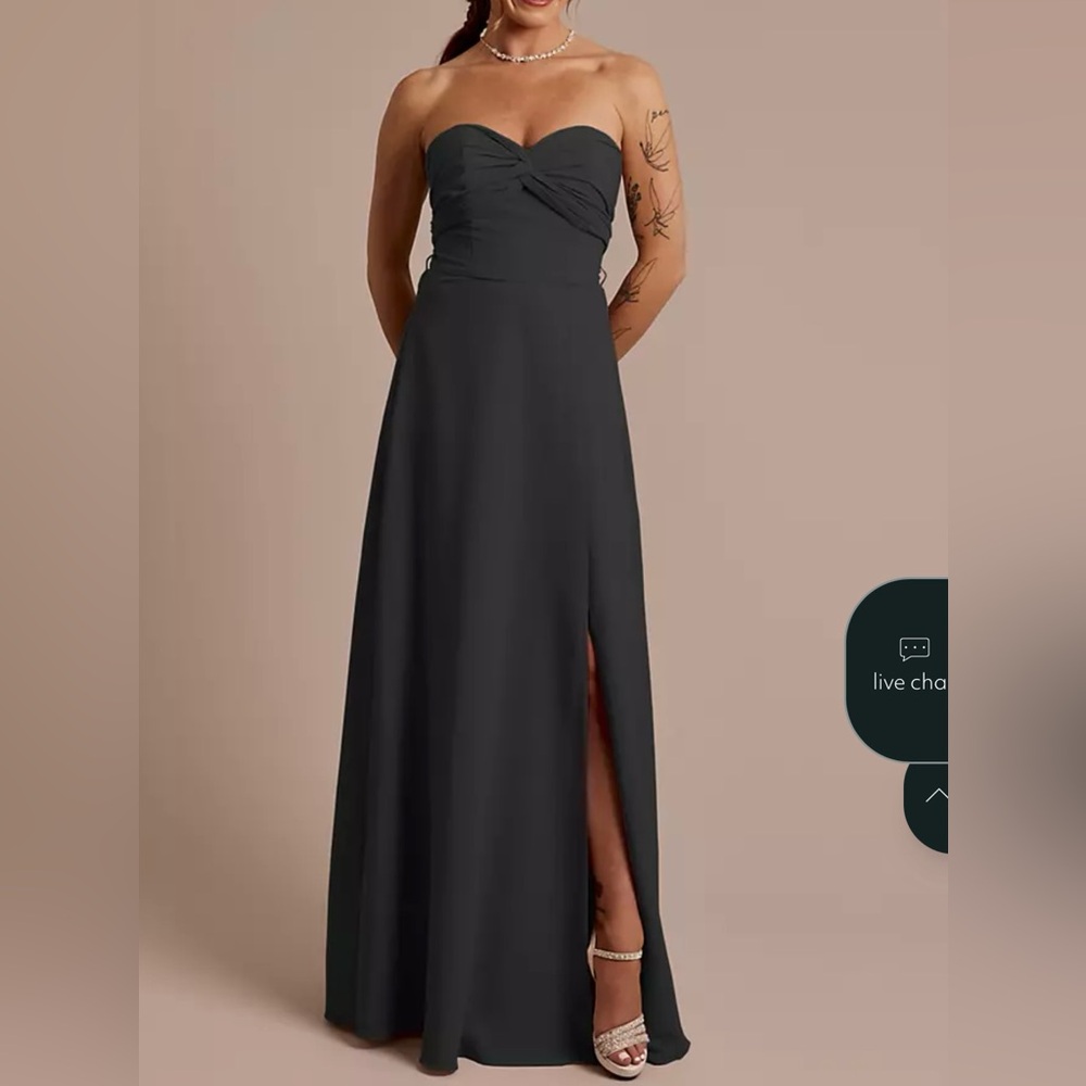 David's Bridal Black Strapless Maxi Dress